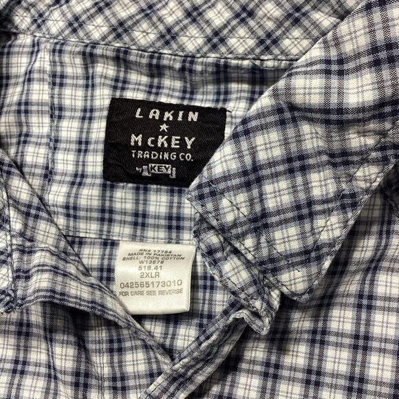 Lakin McKey Trading Co By Key Long Sleeve Blue Plaid Pearl Snap Shirt 2XLR - Picture 8 of 12